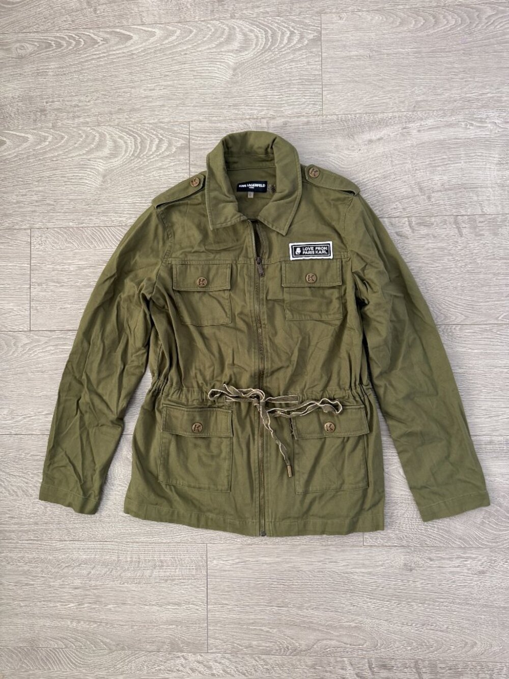 Karl Lagerfeld Paris Military Utility Jacket Womens Small Olive Green